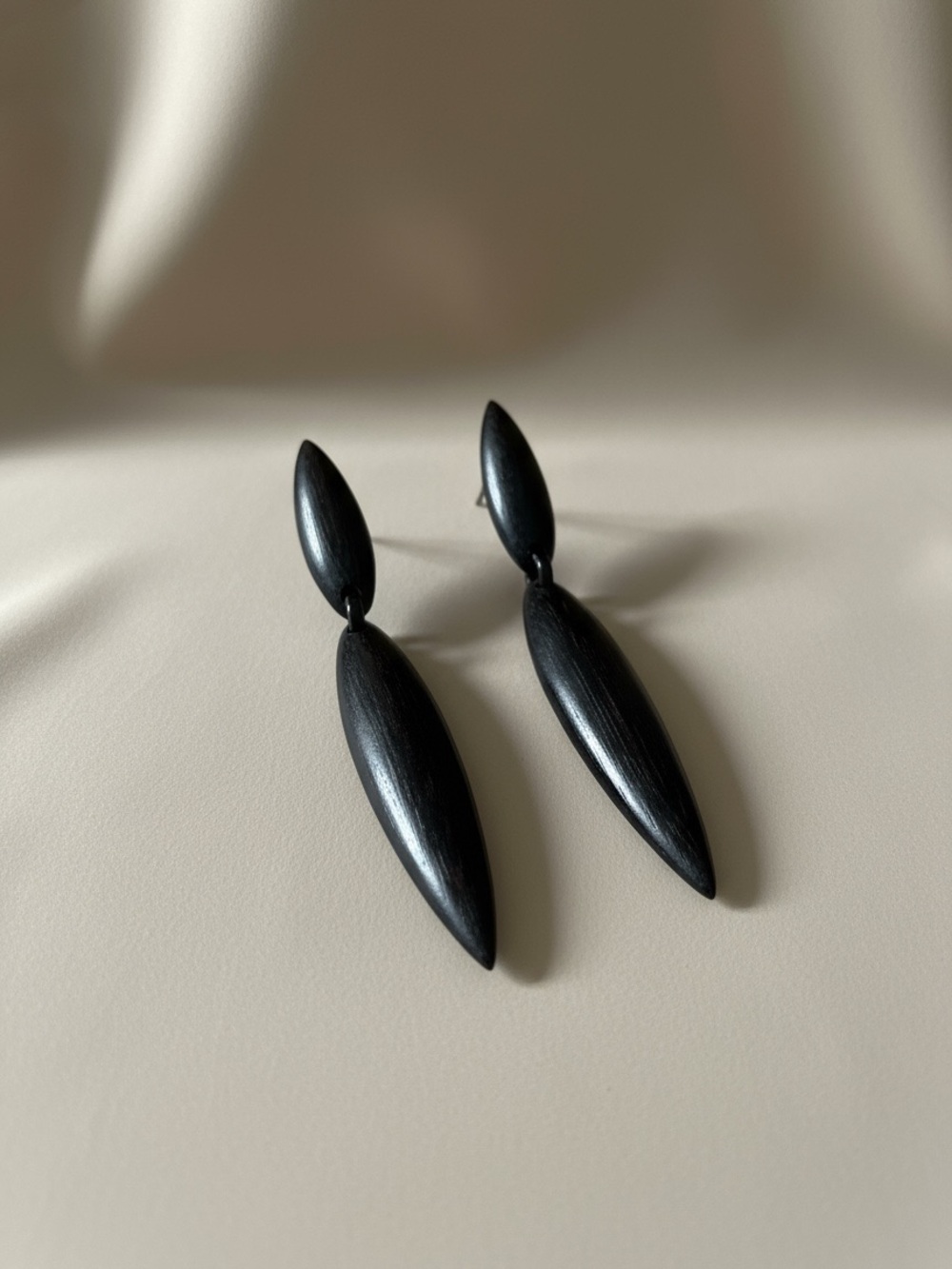 Vintage MONIES Ebony Wood Dangle Clip Earrings
